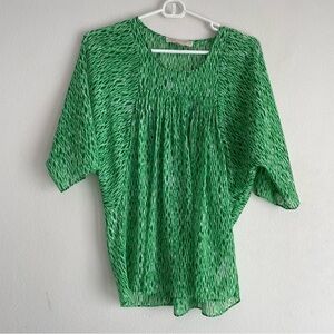 Michael Michael Kors Green sheer patterned shirt sleeve blouse Top
